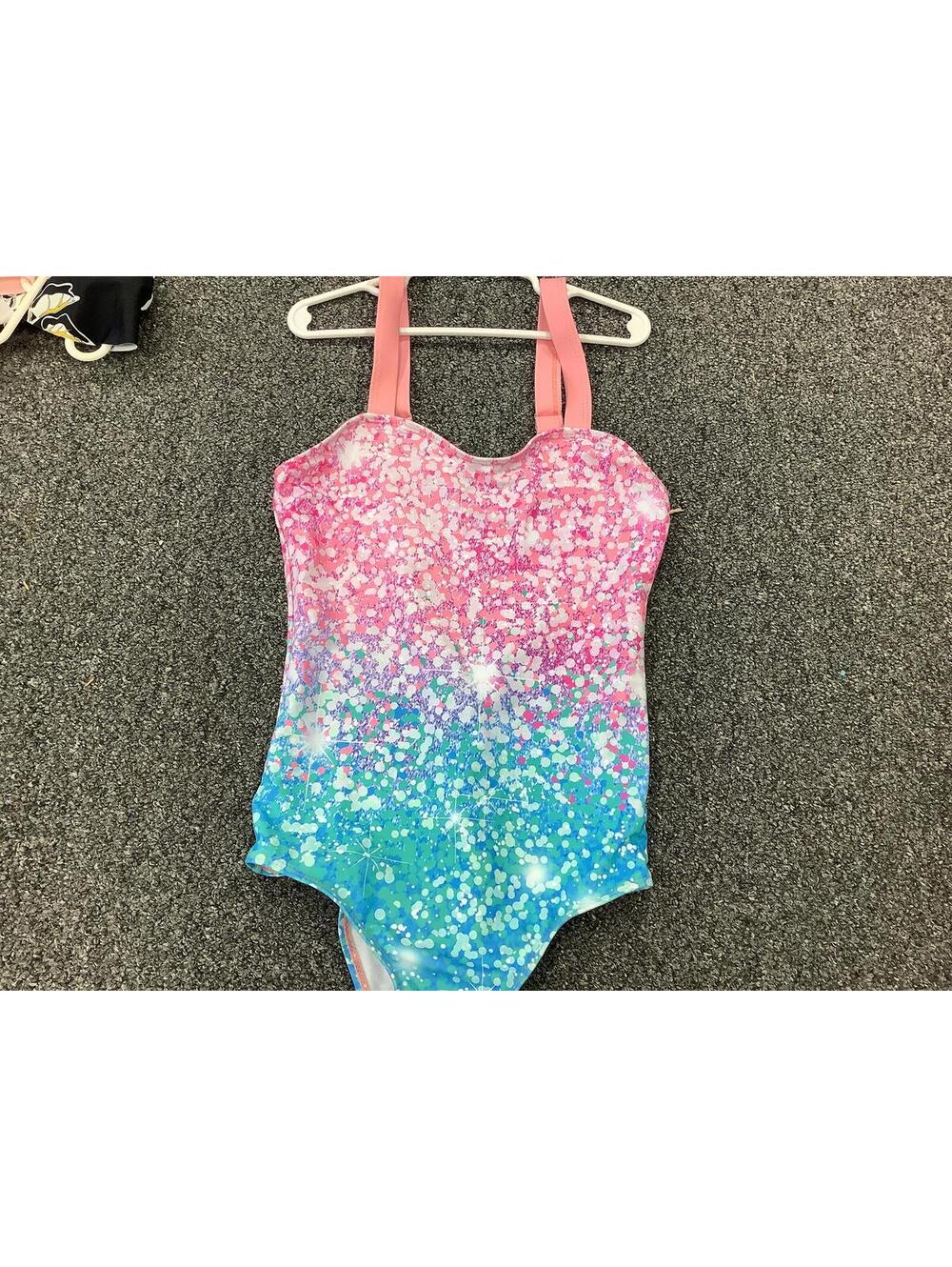 Girls' One-Piece Gradient Pink to Blue Swimsuit with Adjustable Straps Size 12Y